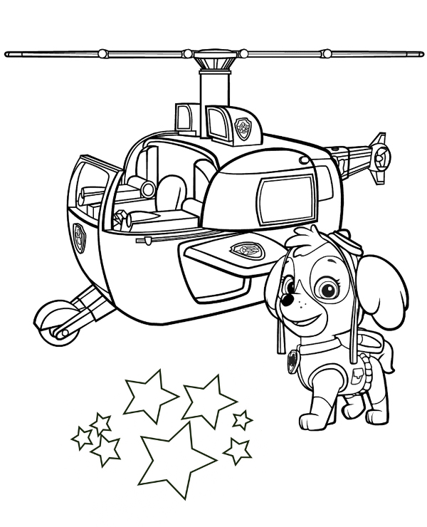Online coloring book: Skye and the helicopter coloring page